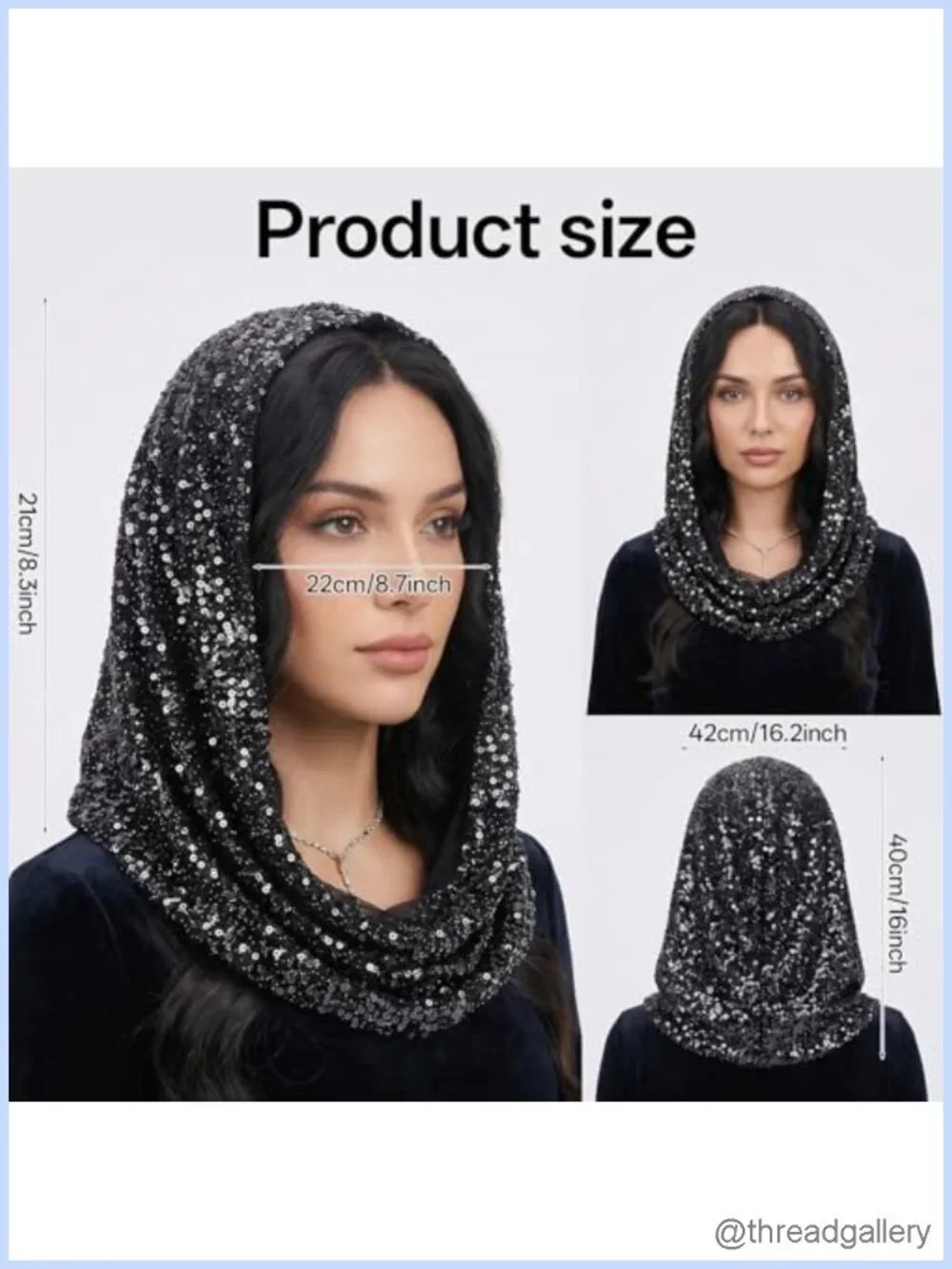 Sequin Rave Hood Scarf for Women, Sparkly Festival Head Wrap
